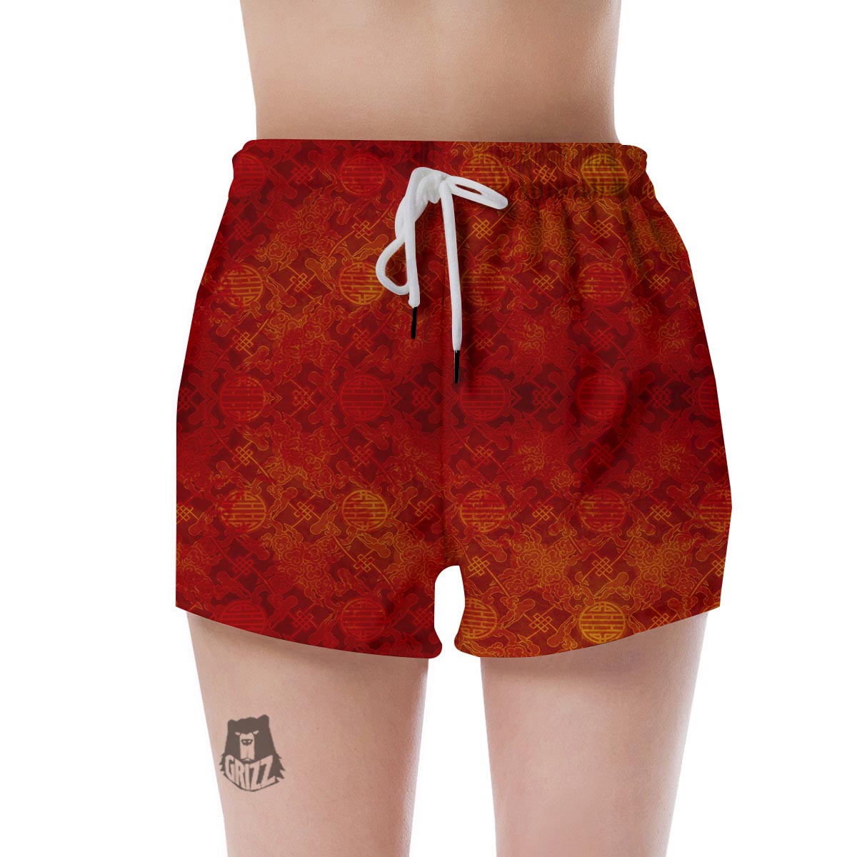 Chinese Red Print Pattern Women's Shorts-grizzshop