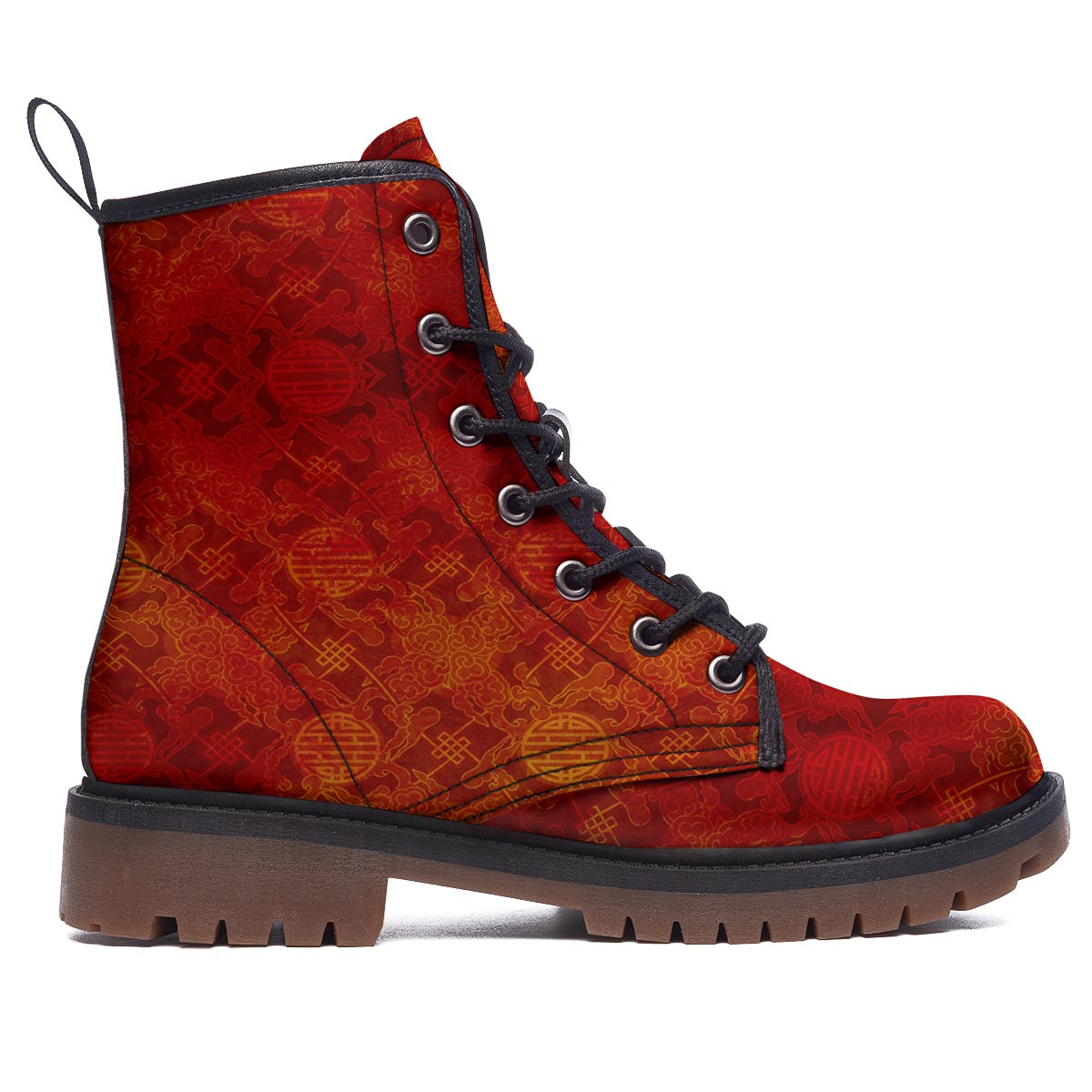 Chinese Red Print Pattern Work Boots-grizzshop