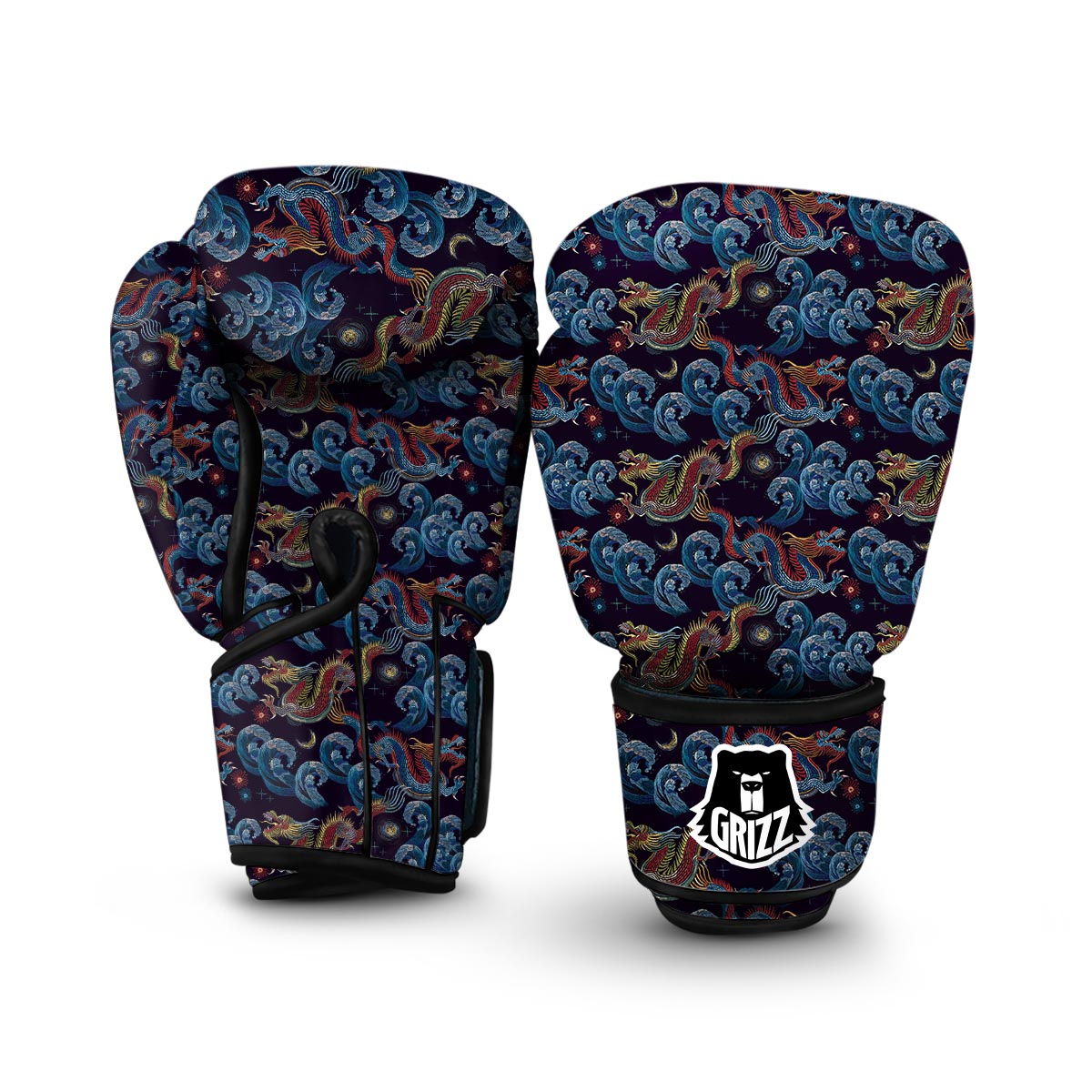 Chinese Wave Dragon Pattern Print Boxing Gloves-grizzshop