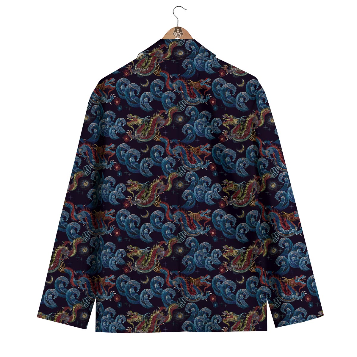 Chinese Wave Dragon Pattern Print Men's Blazer-grizzshop