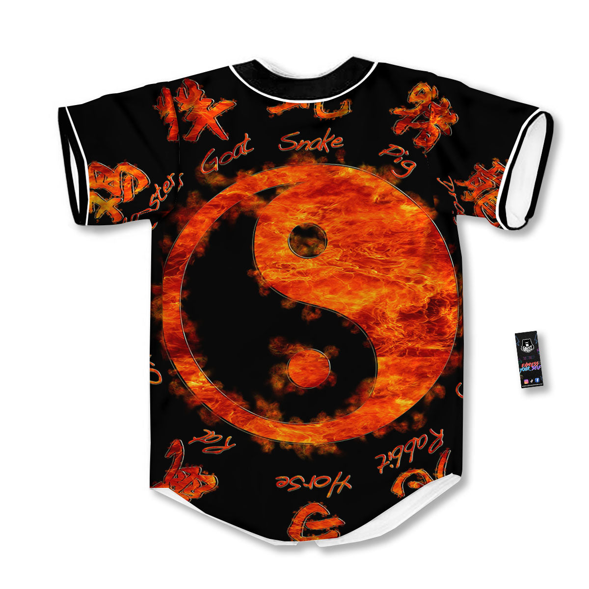 Chinese Zodiac Fire Yin Yang Print Baseball Jersey-grizzshop