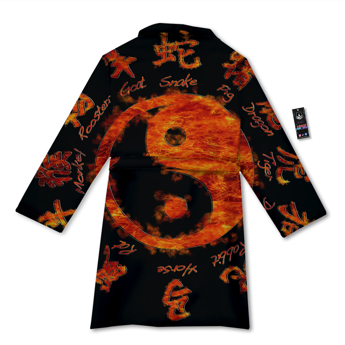 Chinese Zodiac Fire Yin Yang Print Bathrobe-grizzshop