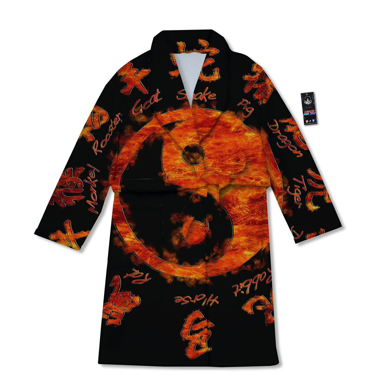 Chinese Zodiac Fire Yin Yang Print Bathrobe-grizzshop