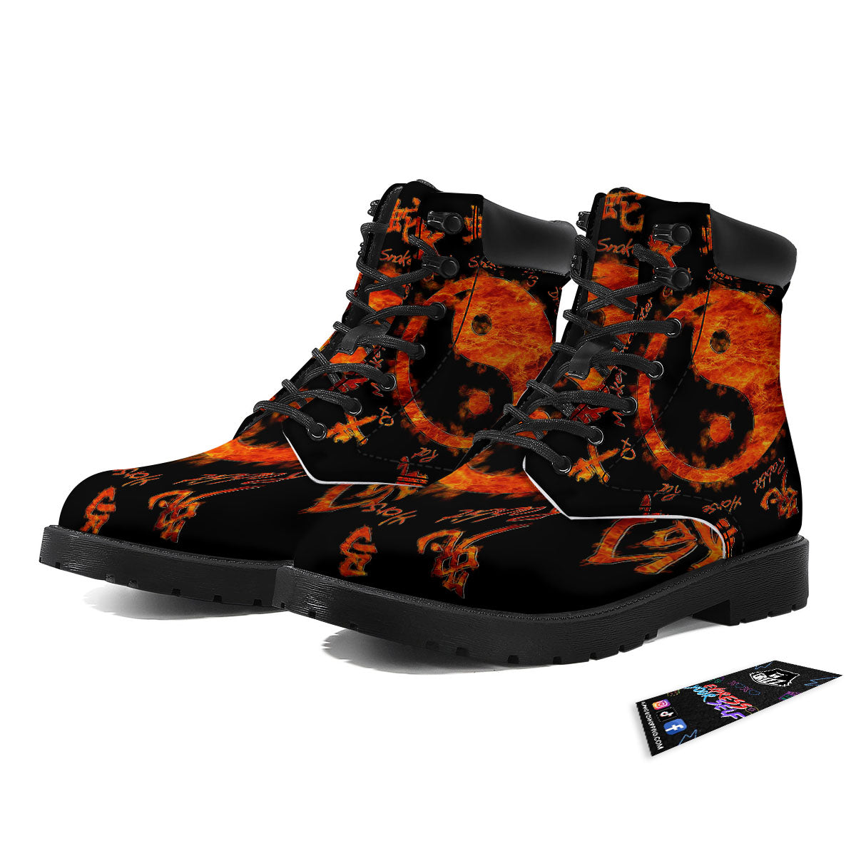 Chinese Zodiac Fire Yin Yang Print Boots-grizzshop