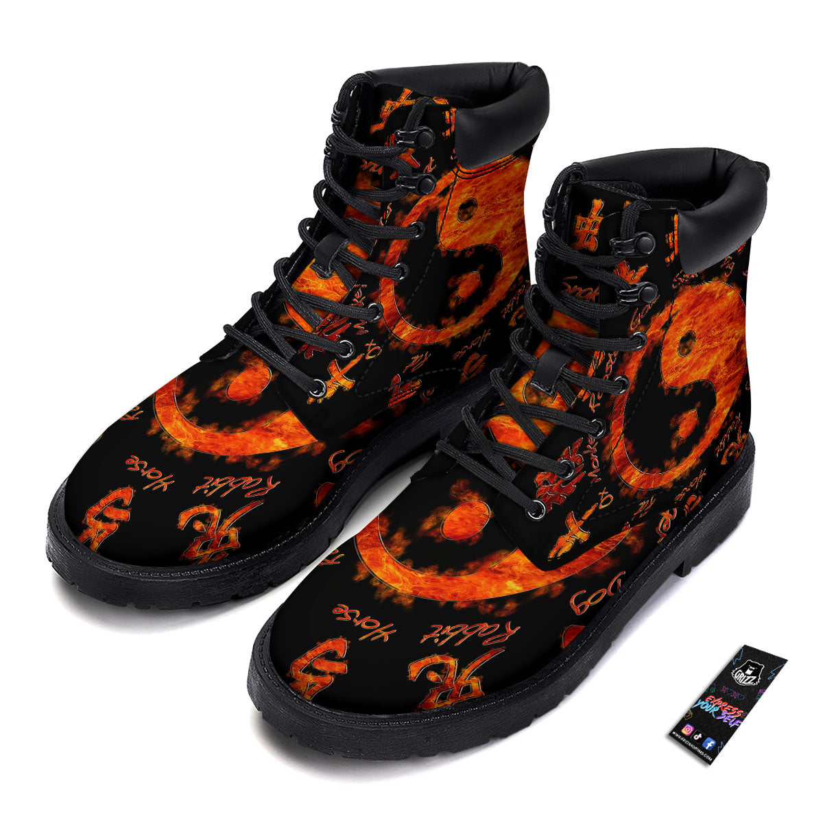 Chinese Zodiac Fire Yin Yang Print Boots-grizzshop