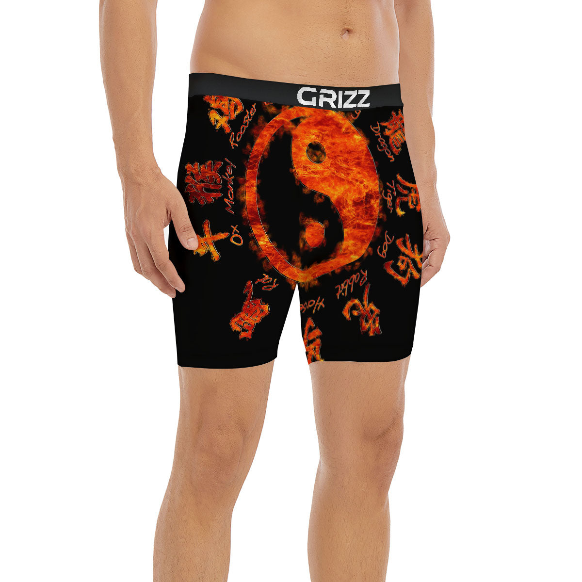 Chinese Zodiac Fire Yin Yang Print Boxer Briefs-grizzshop