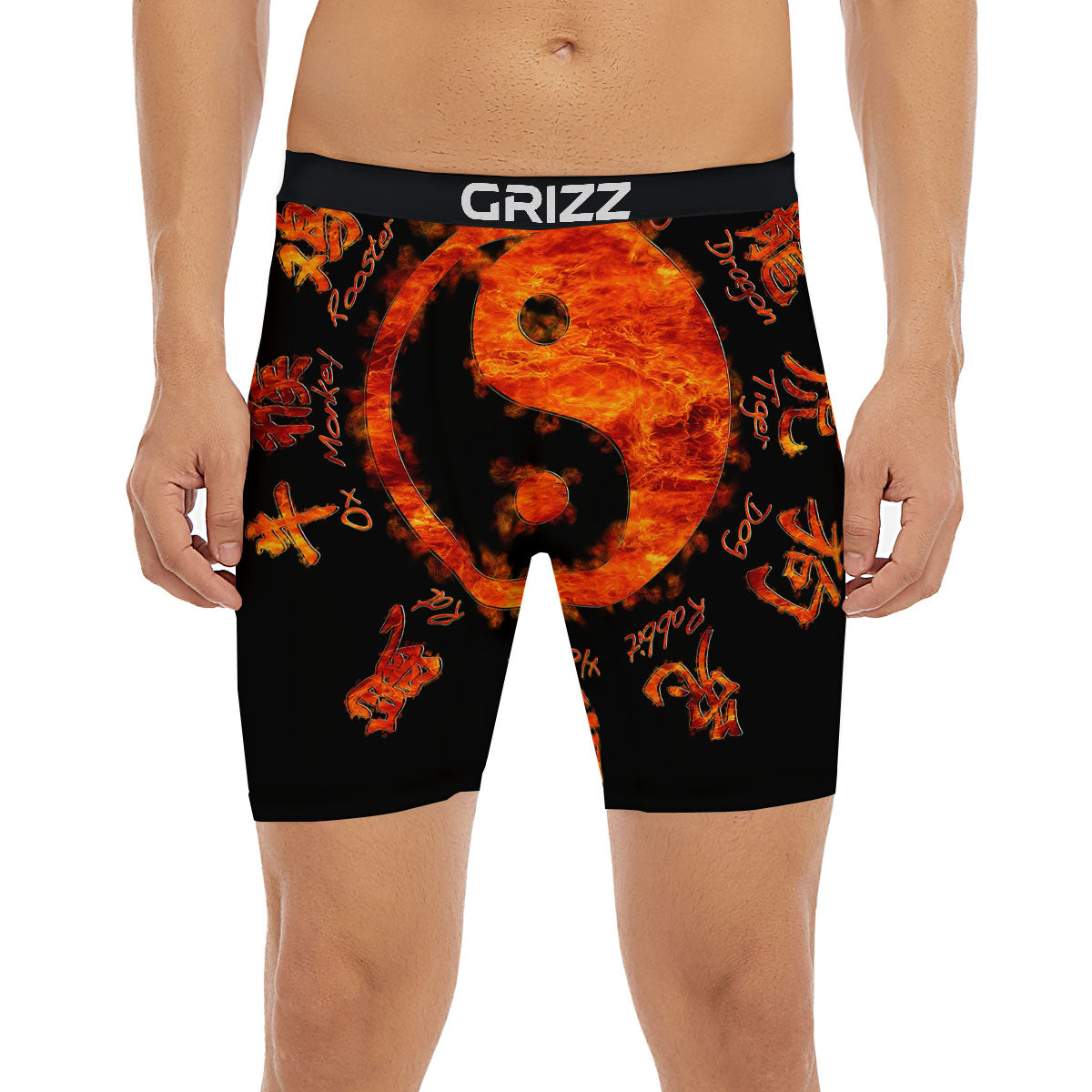Chinese Zodiac Fire Yin Yang Print Boxer Briefs-grizzshop