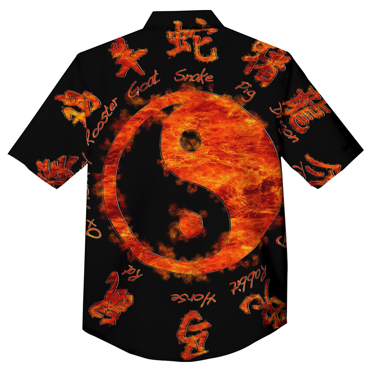 Chinese Zodiac Fire Yin Yang Print Button Up Shirt-grizzshop