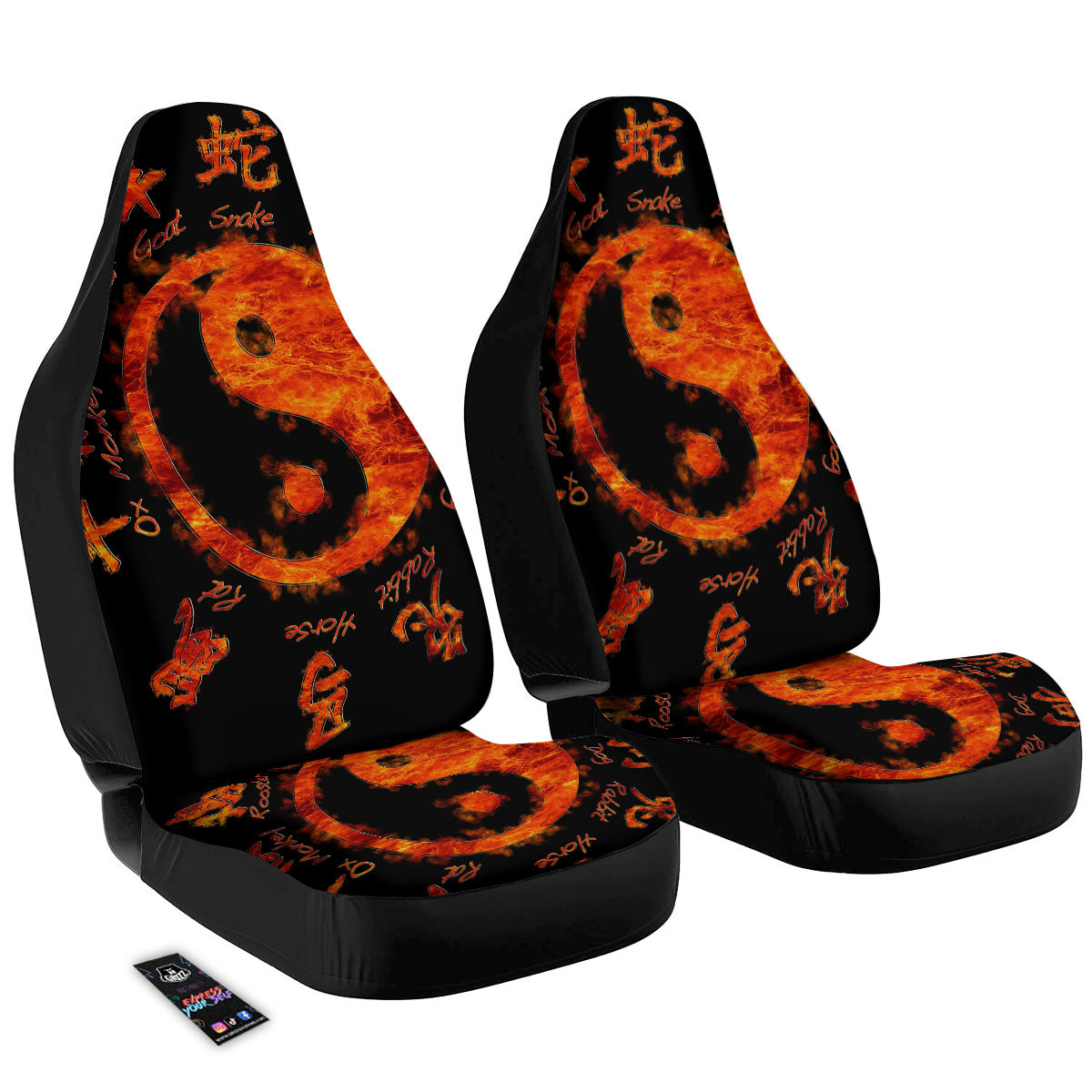 Chinese Zodiac Fire Yin Yang Print Car Seat Covers-grizzshop