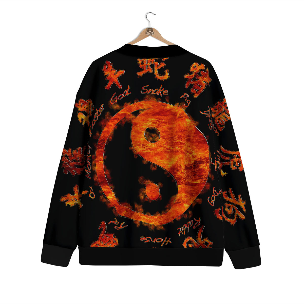 Chinese Zodiac Fire Yin Yang Print Cardigan-grizzshop