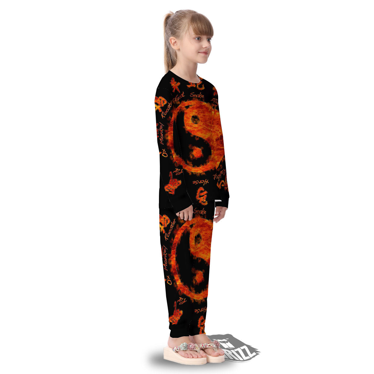 Chinese Zodiac Fire Yin Yang Print Kid's Pajamas-grizzshop