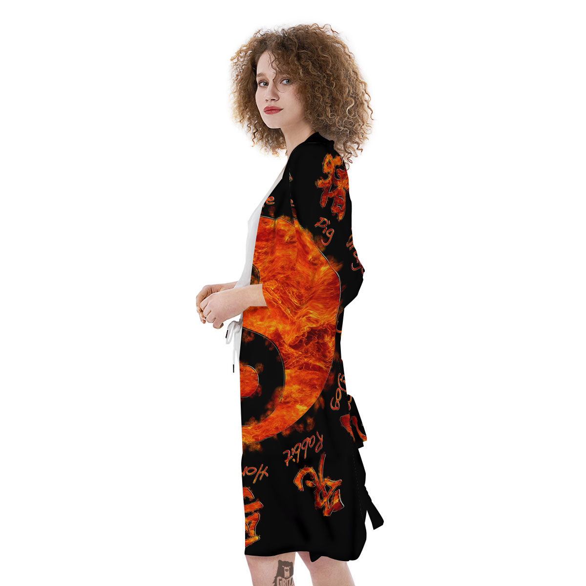 Chinese Zodiac Fire Yin Yang Print Kimono-grizzshop