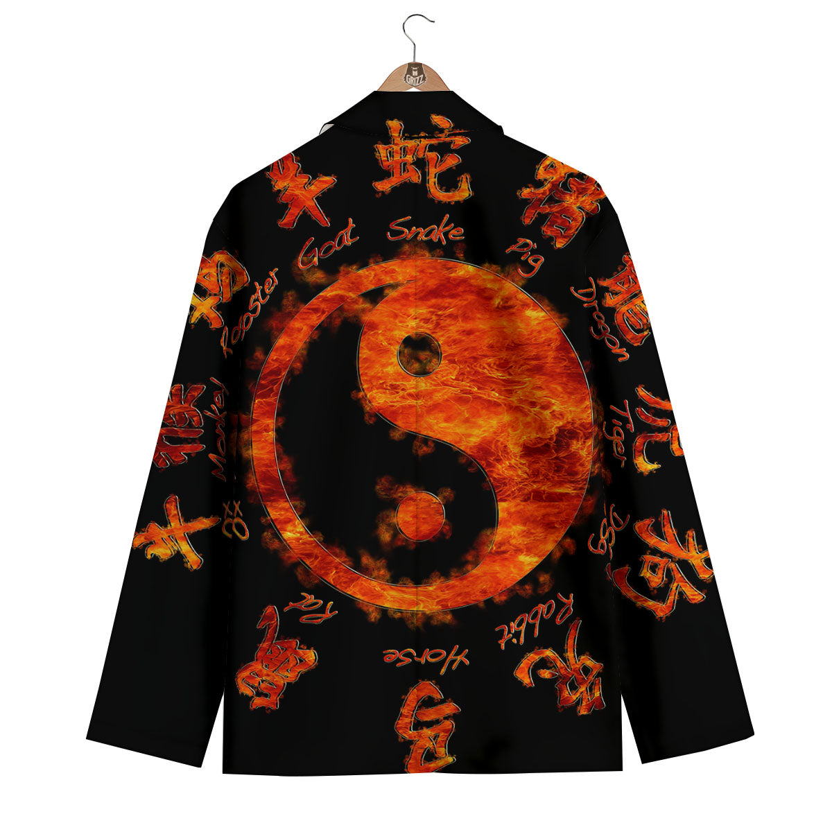 Chinese Zodiac Fire Yin Yang Print Men's Blazer-grizzshop