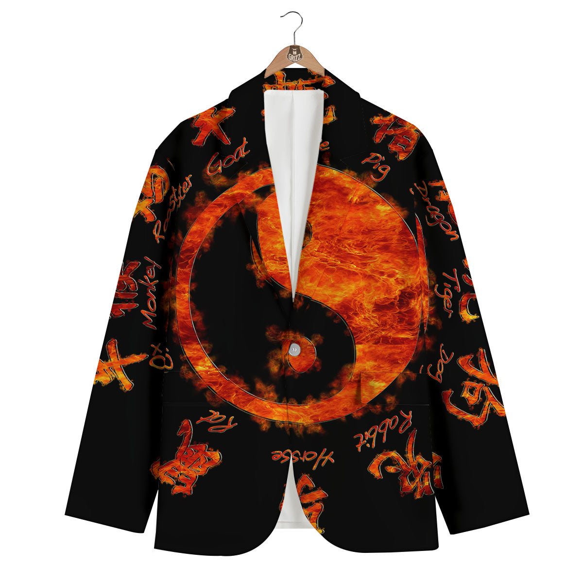 Chinese Zodiac Fire Yin Yang Print Men's Blazer-grizzshop