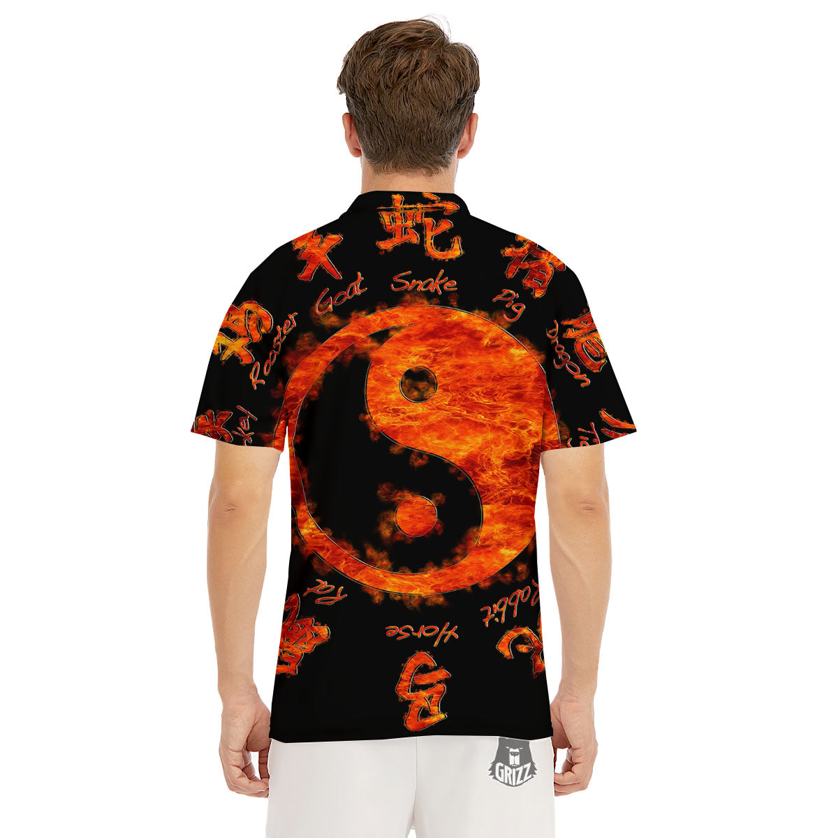 Chinese Zodiac Fire Yin Yang Print Men's Golf Shirts-grizzshop