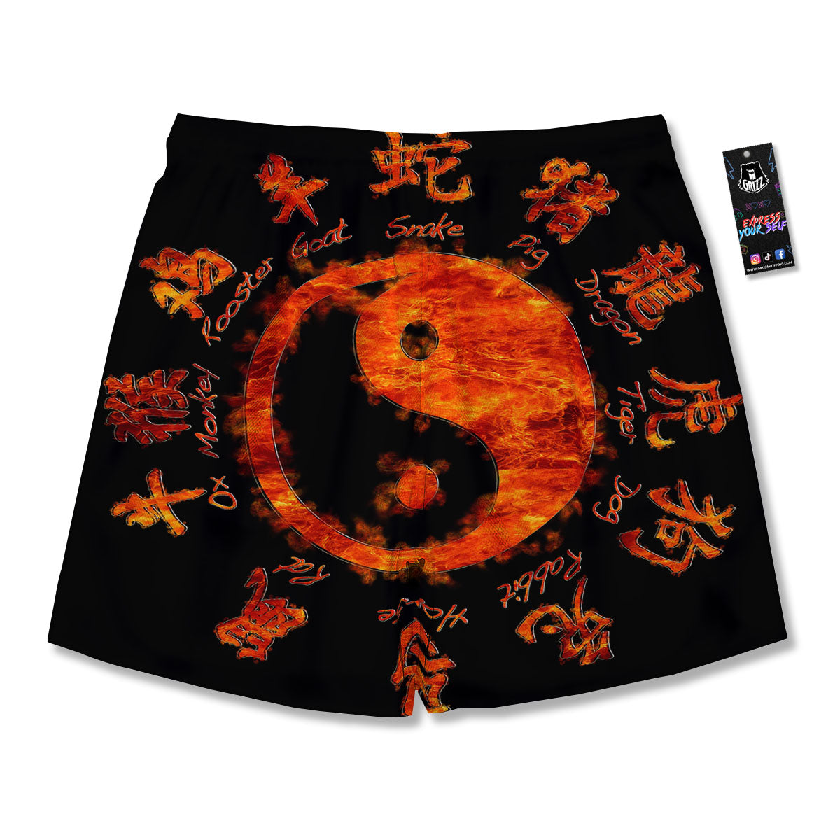 Chinese Zodiac Fire Yin Yang Print Men's Running Shorts-grizzshop