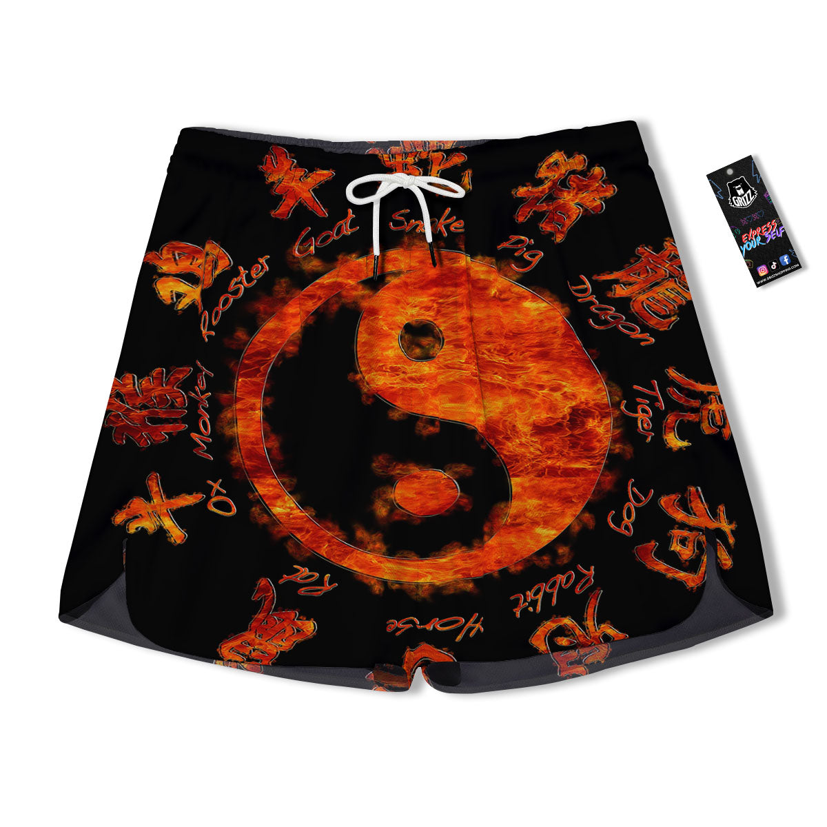 Chinese Zodiac Fire Yin Yang Print Men's Running Shorts-grizzshop