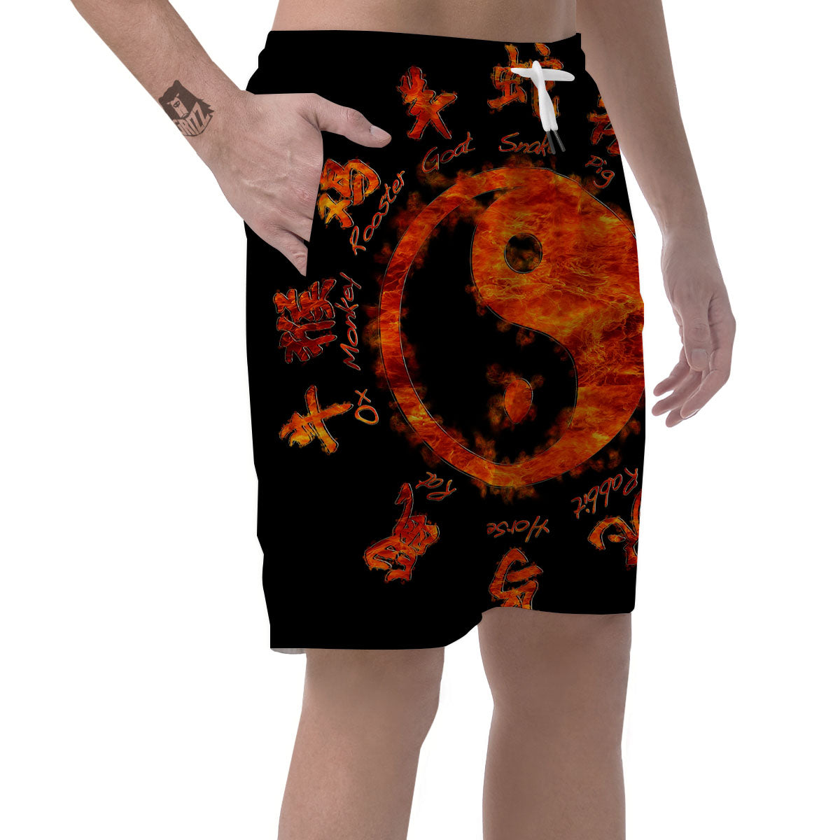 Chinese Zodiac Fire Yin Yang Print Men's Shorts-grizzshop