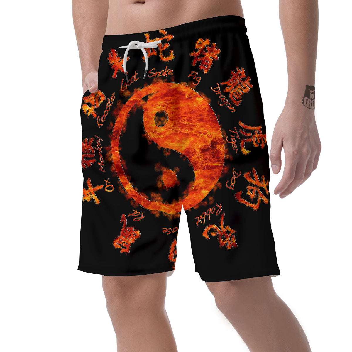 Chinese Zodiac Fire Yin Yang Print Men's Shorts-grizzshop