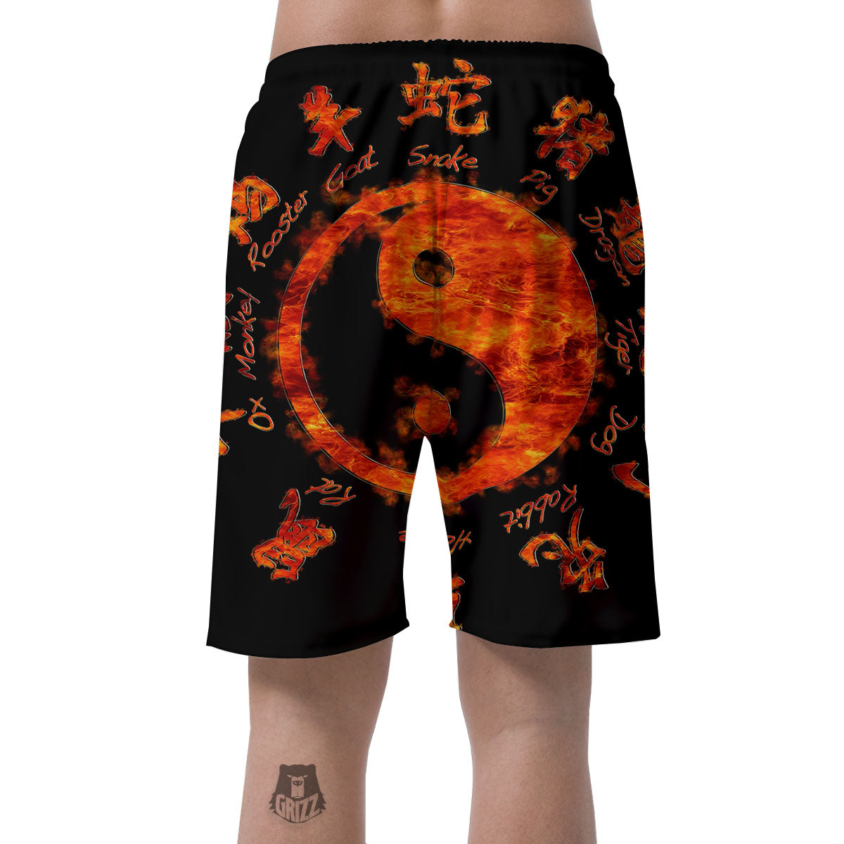Chinese Zodiac Fire Yin Yang Print Men's Shorts-grizzshop