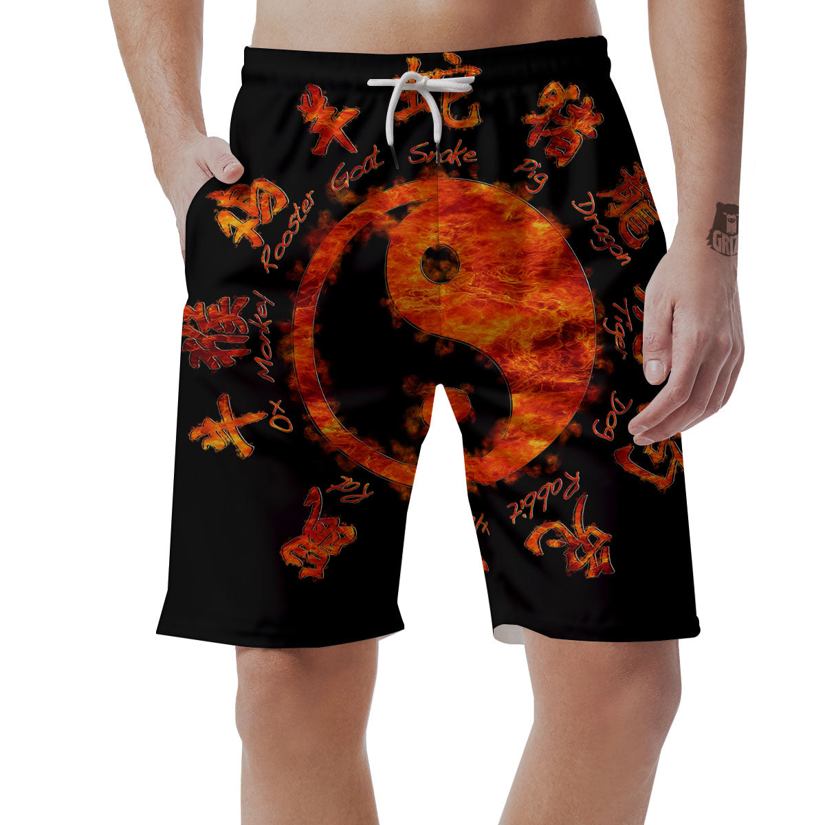 Chinese Zodiac Fire Yin Yang Print Men's Shorts-grizzshop