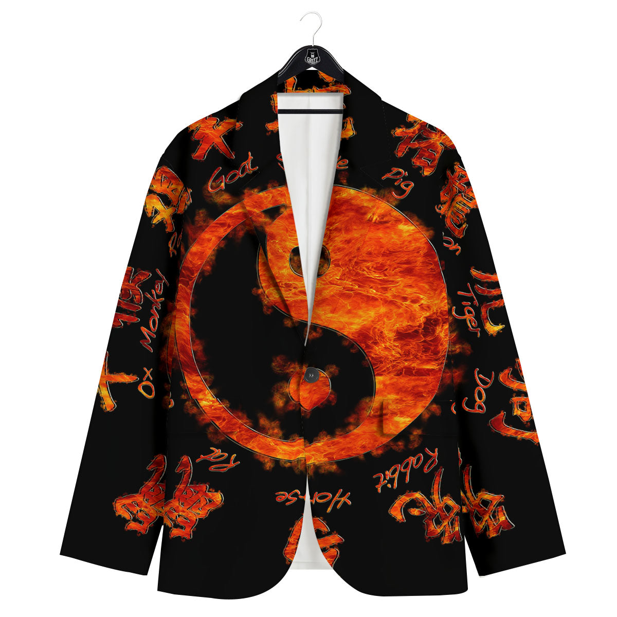 Chinese Zodiac Fire Yin Yang Print Men's Sport Coat-grizzshop