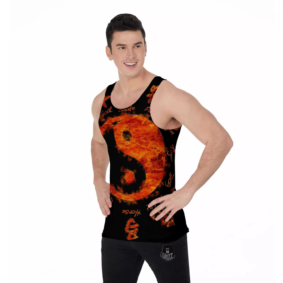 Chinese Zodiac Fire Yin Yang Print Men's Tank Top-grizzshop