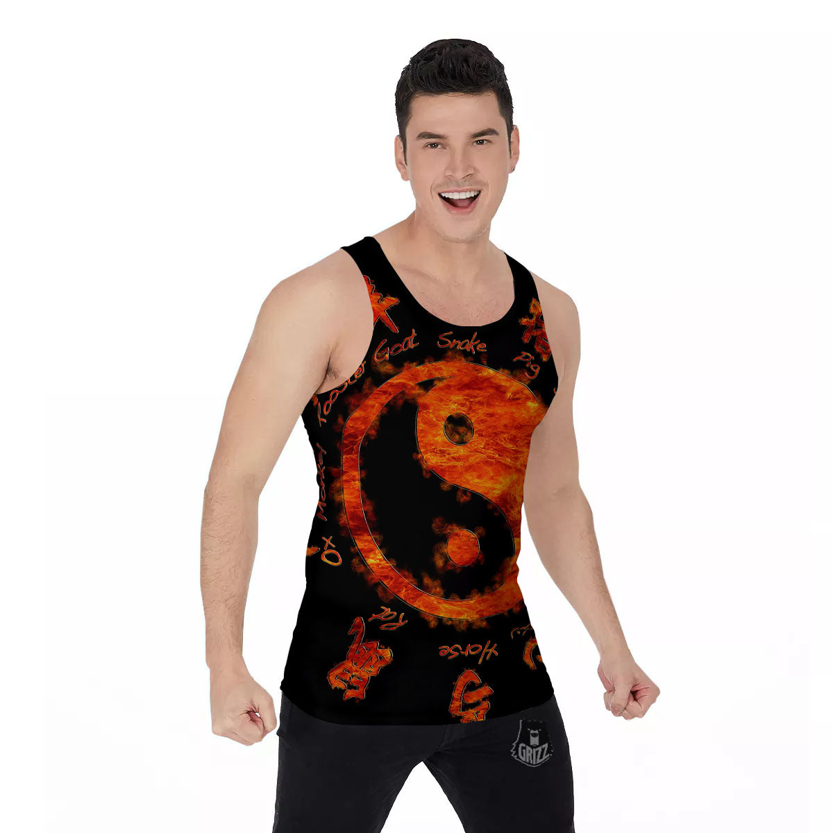Chinese Zodiac Fire Yin Yang Print Men's Tank Top-grizzshop