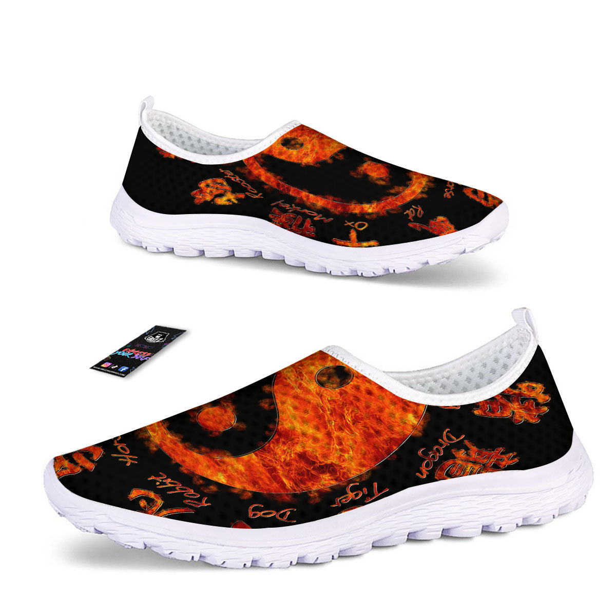 Chinese Zodiac Fire Yin Yang Print Nurse Shoes-grizzshop