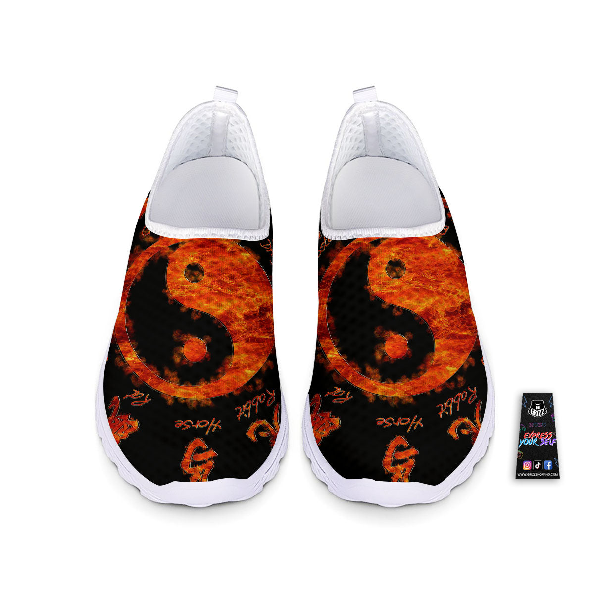 Chinese Zodiac Fire Yin Yang Print Nurse Shoes-grizzshop