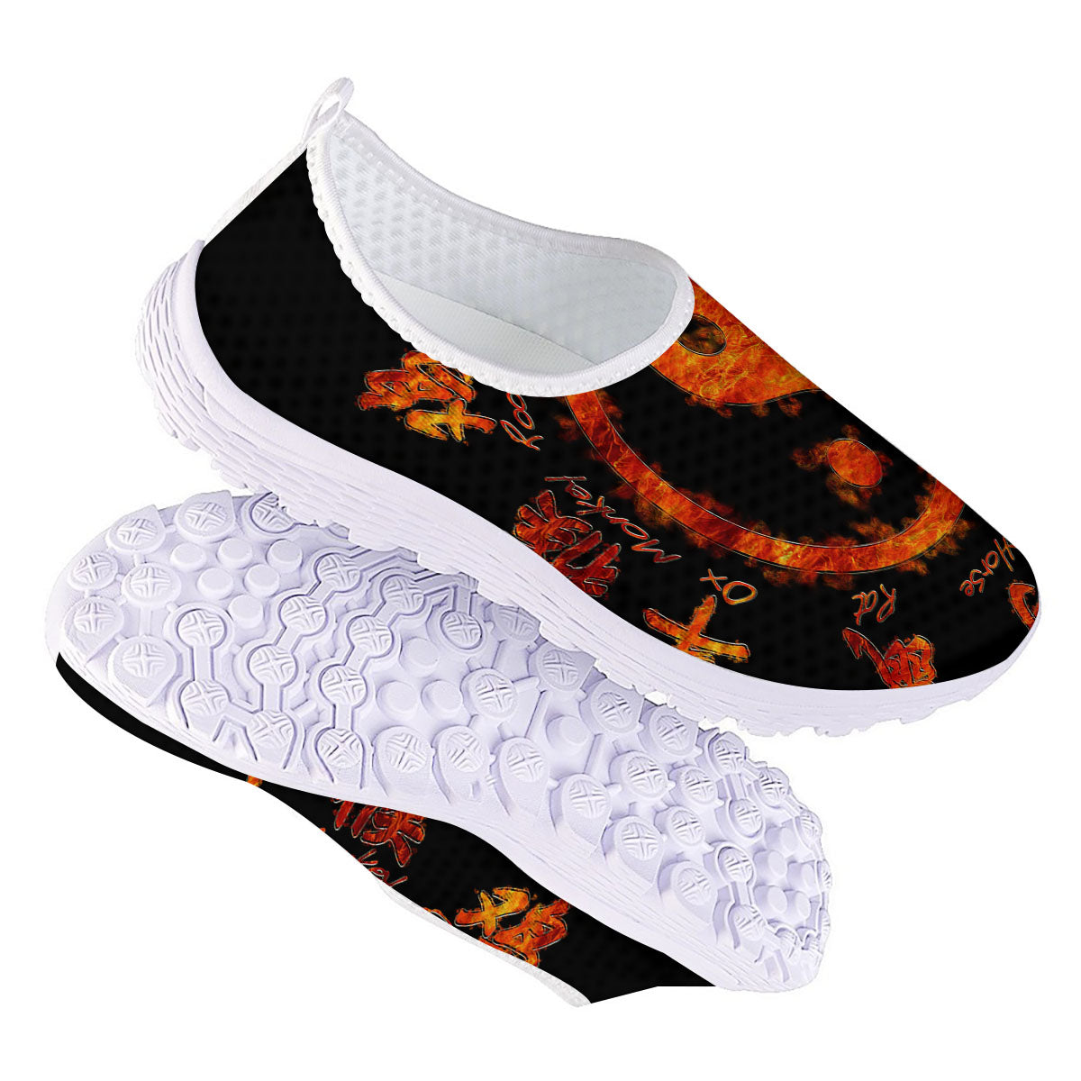 Chinese Zodiac Fire Yin Yang Print Nurse Shoes-grizzshop