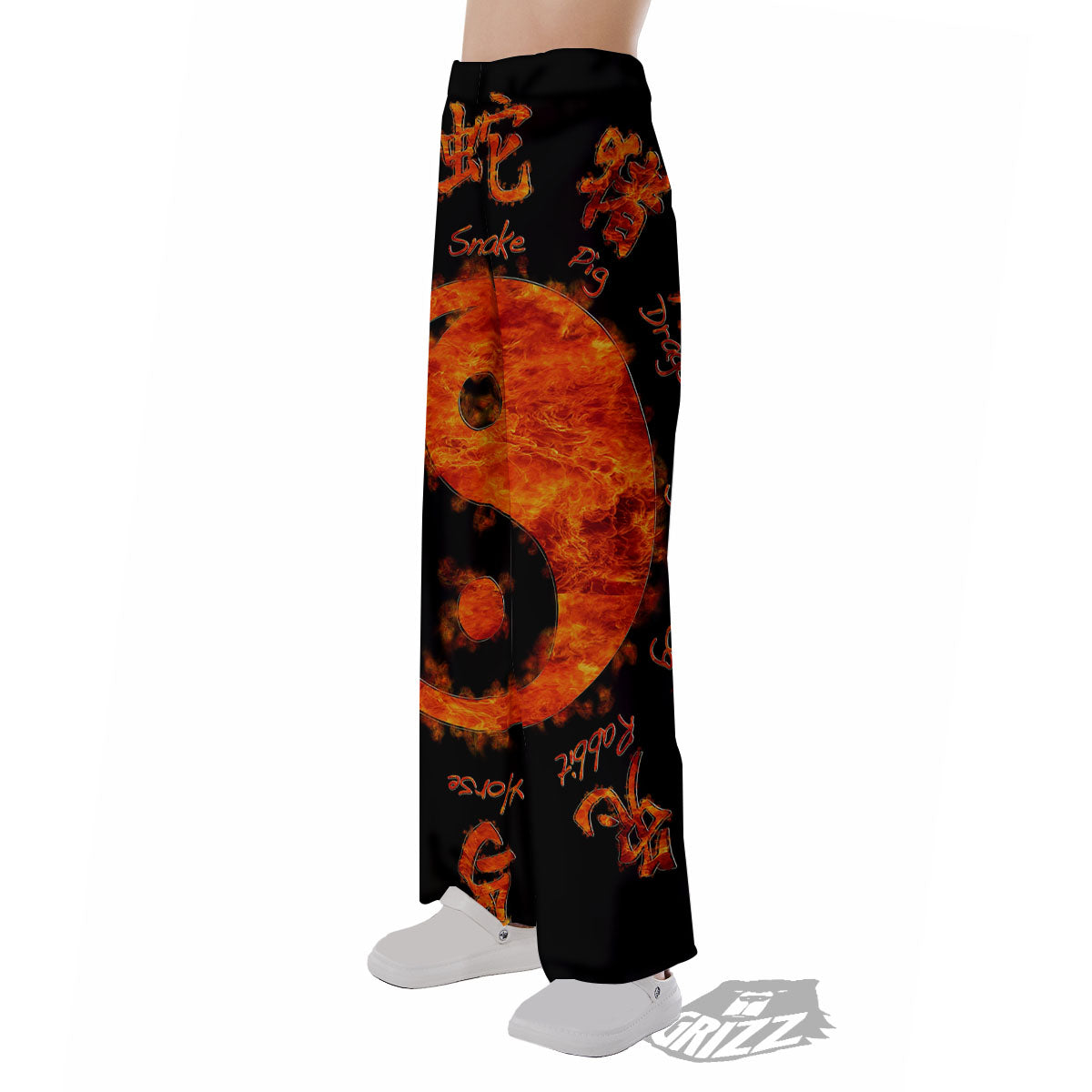 Chinese Zodiac Fire Yin Yang Print Pajama Pants-grizzshop