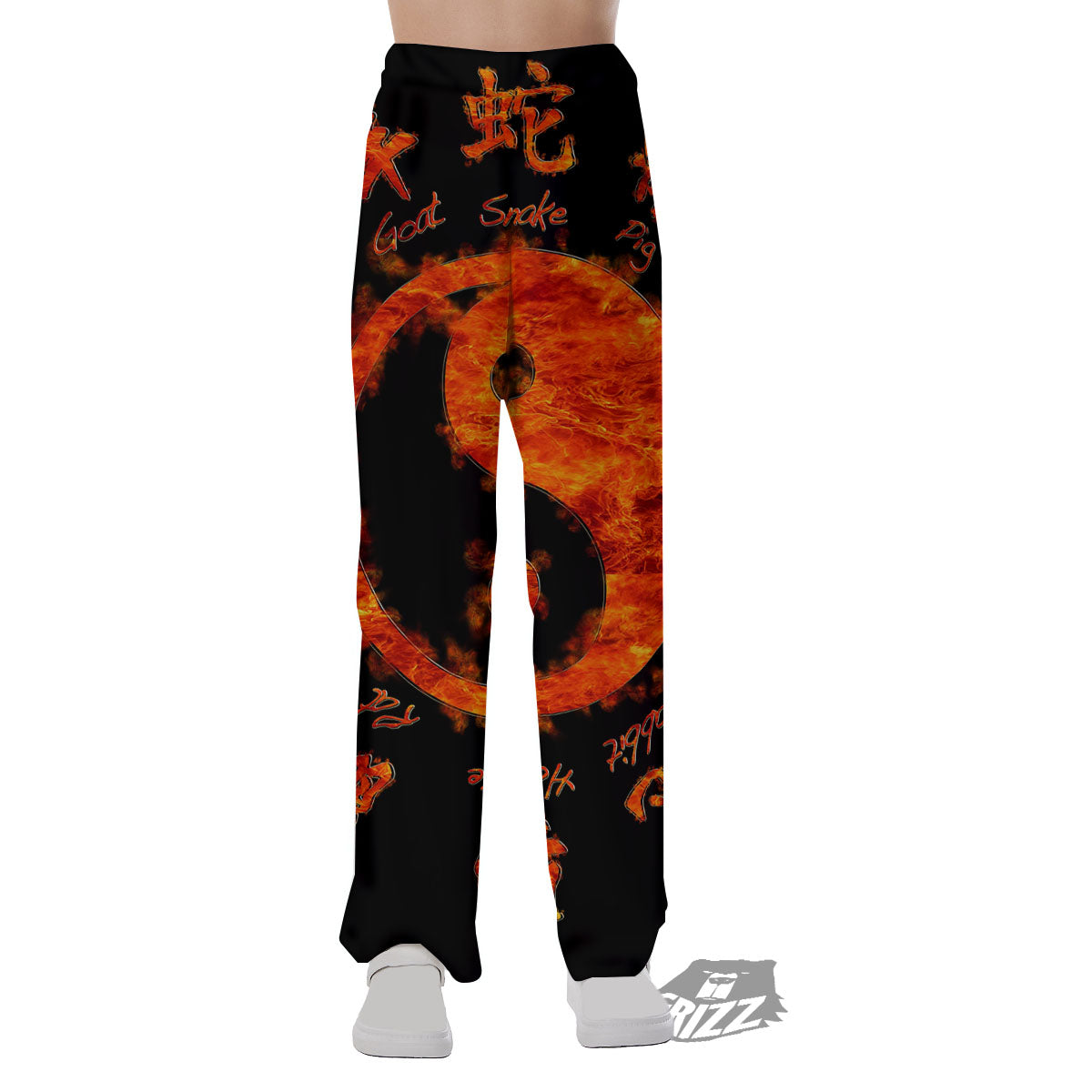 Chinese Zodiac Fire Yin Yang Print Pajama Pants-grizzshop
