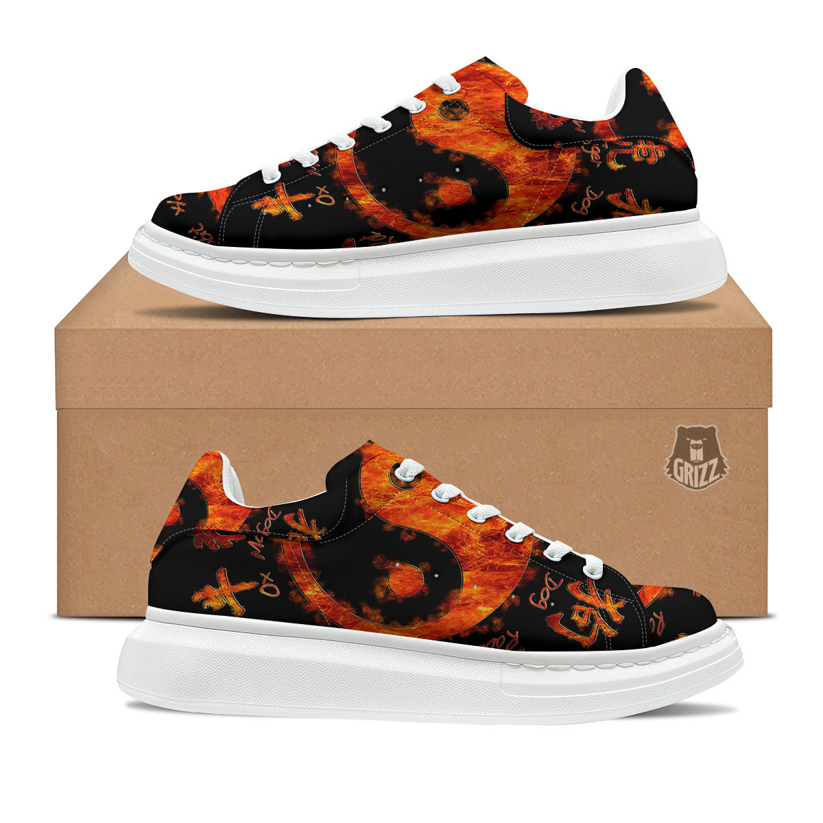 Chinese Zodiac Fire Yin Yang Print Platform Shoes-grizzshop