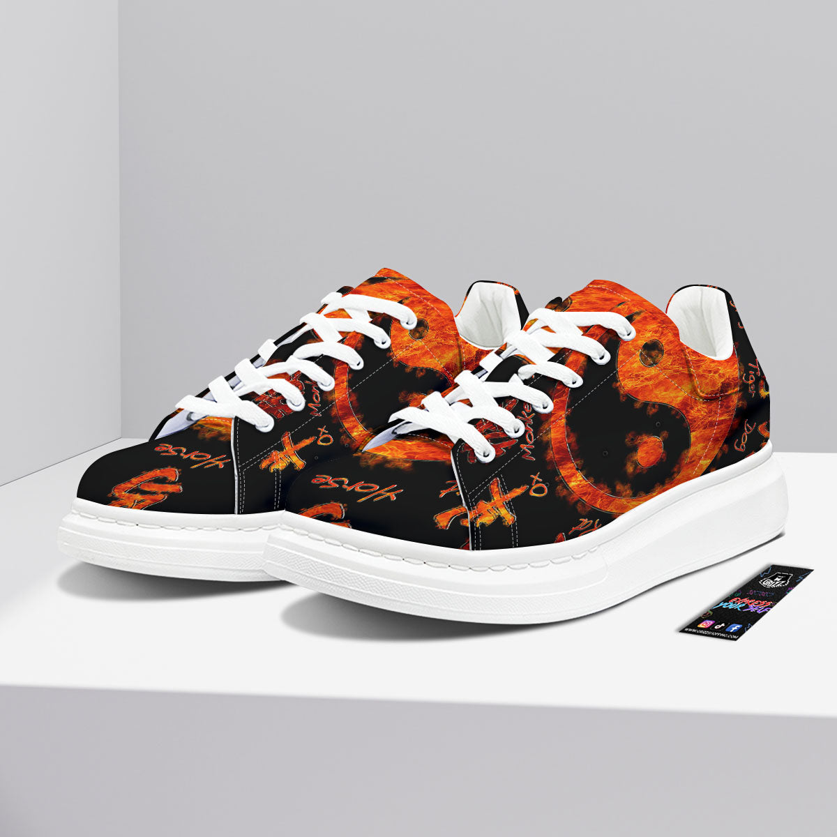 Chinese Zodiac Fire Yin Yang Print Platform Shoes-grizzshop