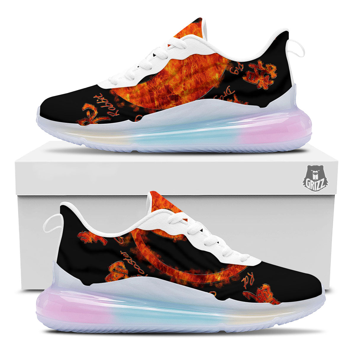 Chinese Zodiac Fire Yin Yang Print Running Sneakers-grizzshop