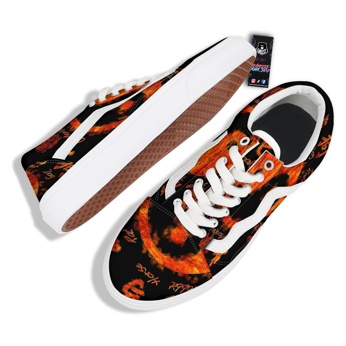 Chinese Zodiac Fire Yin Yang Print Skate Shoes-grizzshop