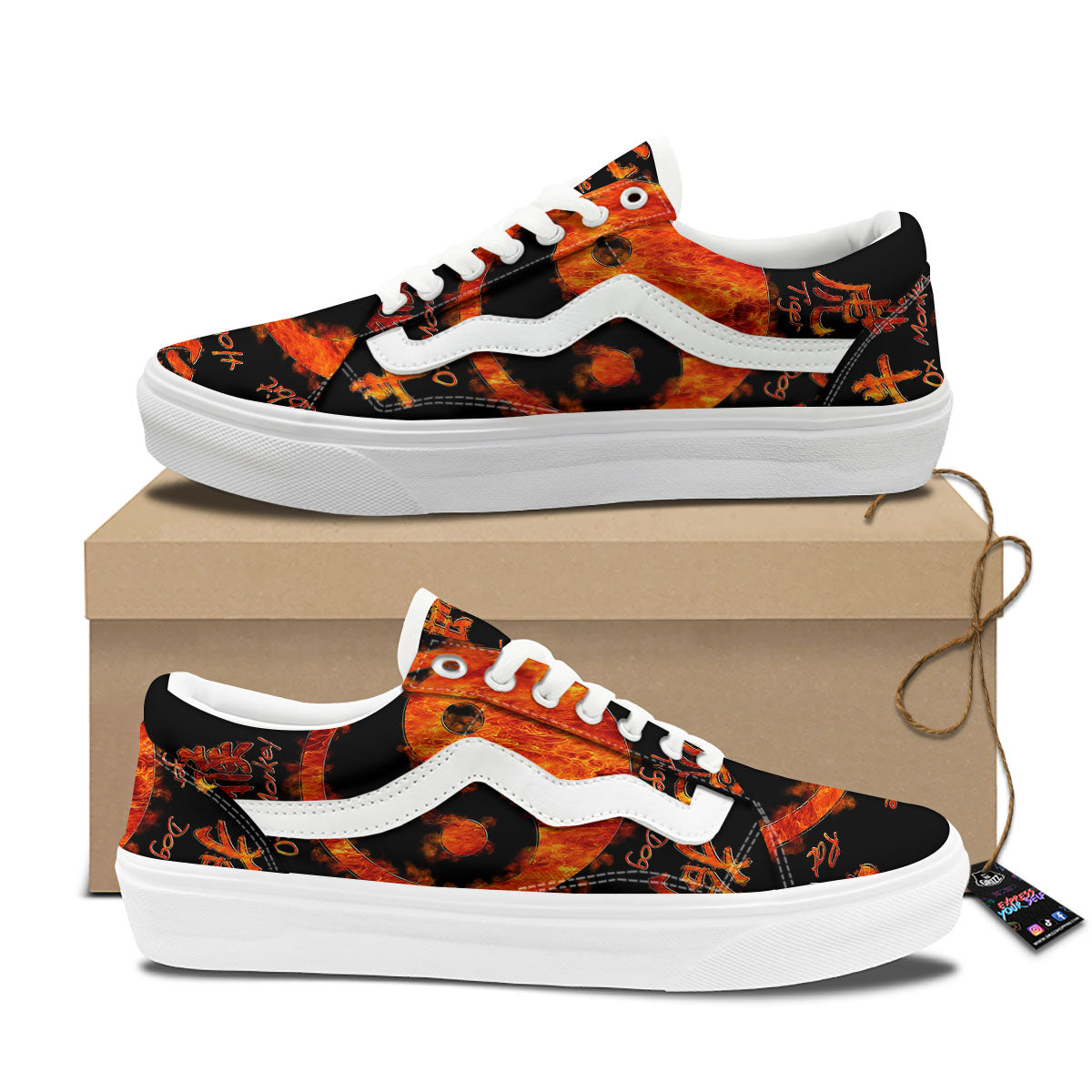 Chinese Zodiac Fire Yin Yang Print Skate Shoes-grizzshop