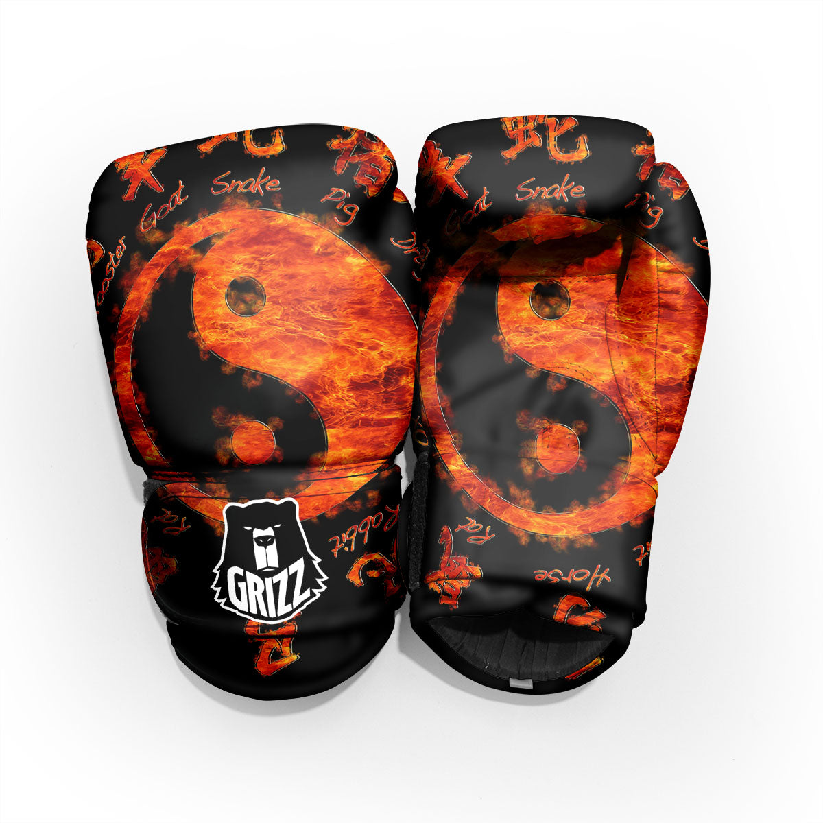 Chinese Zodiac Fire Yin Yang Print Pro Boxing Glove