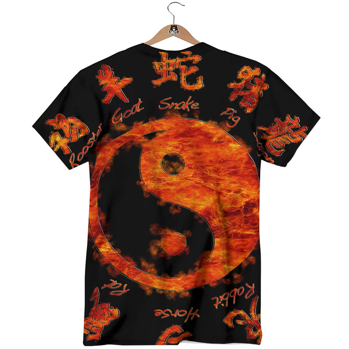 Chinese Zodiac Fire Yin Yang Print T-Shirt-grizzshop