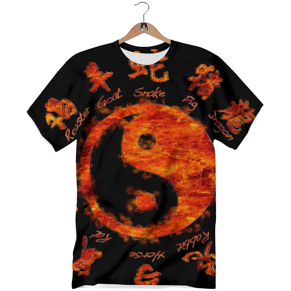 Chinese Zodiac Fire Yin Yang Print T-Shirt-grizzshop