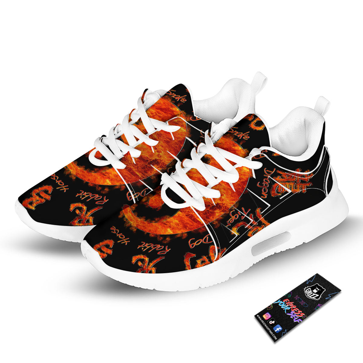 Chinese Zodiac Fire Yin Yang Print Tennis Shoes-grizzshop