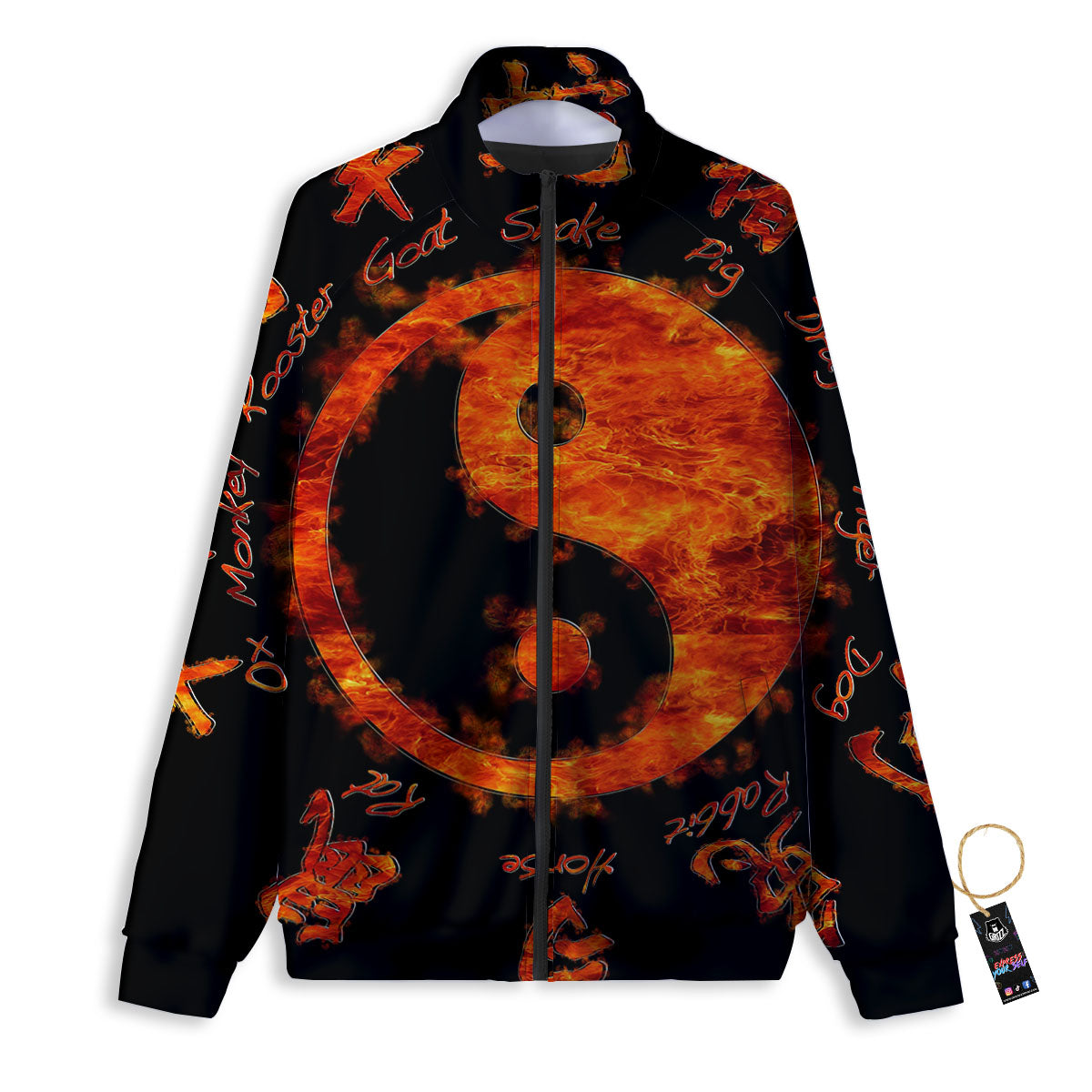 Chinese Zodiac Fire Yin Yang Print Track Jacket-grizzshop