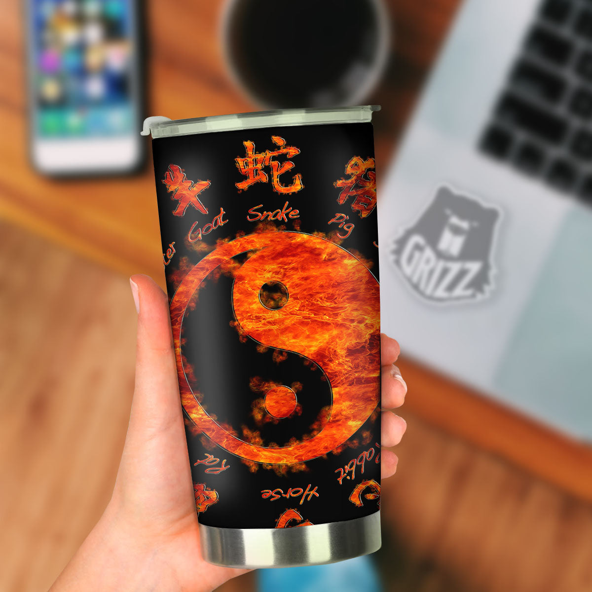 Chinese Zodiac Fire Yin Yang Print Tumbler-grizzshop