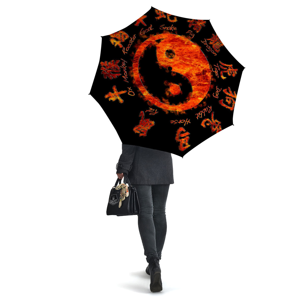 Chinese Zodiac Fire Yin Yang Print Umbrella-grizzshop