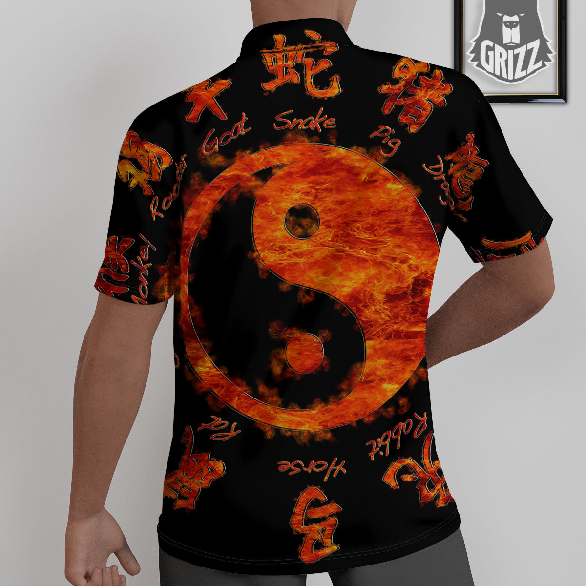 Chinese Zodiac Fire Yin Yang Print Untucked Shirts-grizzshop