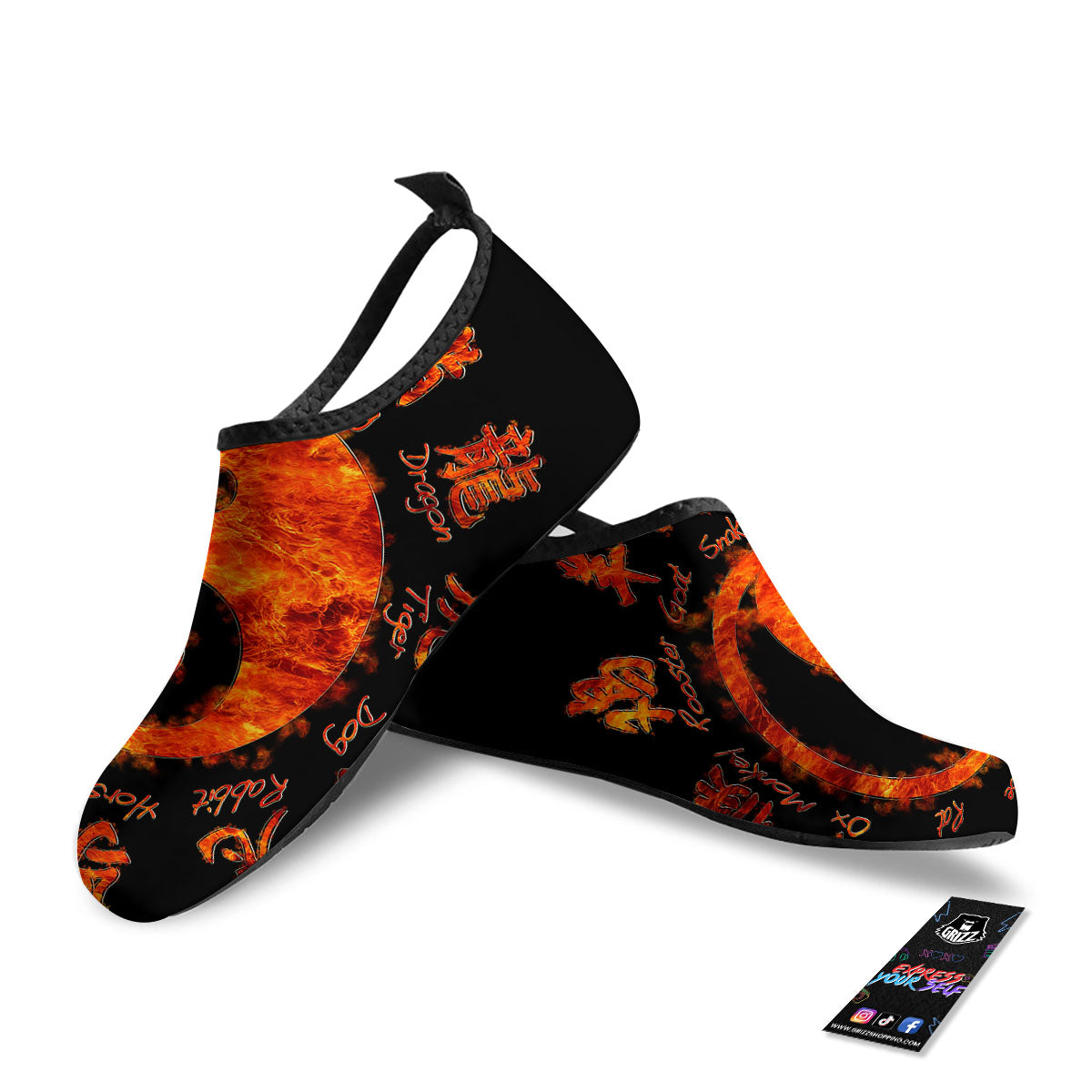 Chinese Zodiac Fire Yin Yang Print Water Shoes-grizzshop