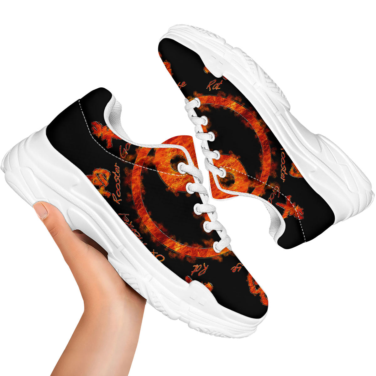Chinese Zodiac Fire Yin Yang Print White Chunky Shoes-grizzshop