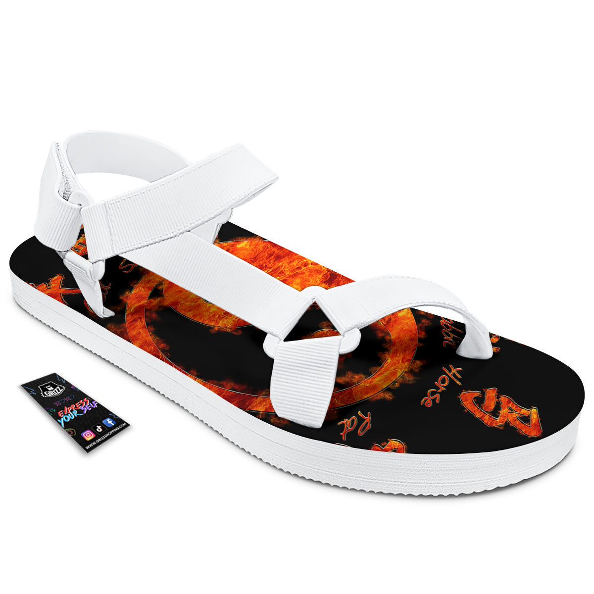 Chinese Zodiac Fire Yin Yang Print White Open Toe Sandals-grizzshop