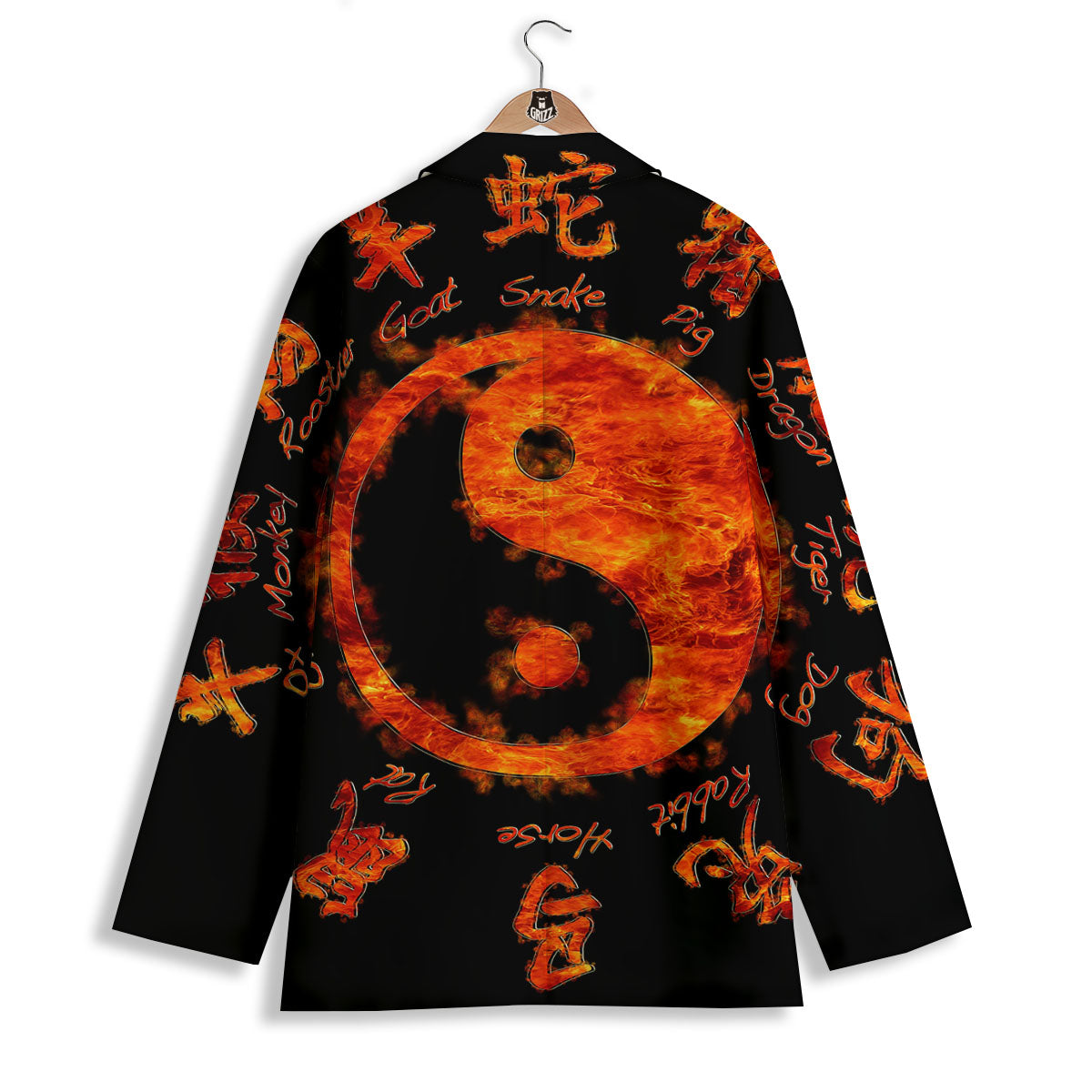 Chinese Zodiac Fire Yin Yang Print Women's Blazer-grizzshop